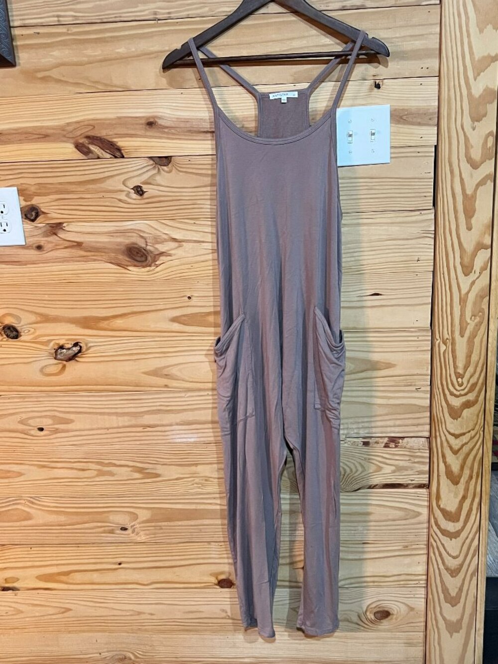 Antistar Super Baggy Soft Tank Romper Jumpsuit‎ Women's Medium Taupe Pockets